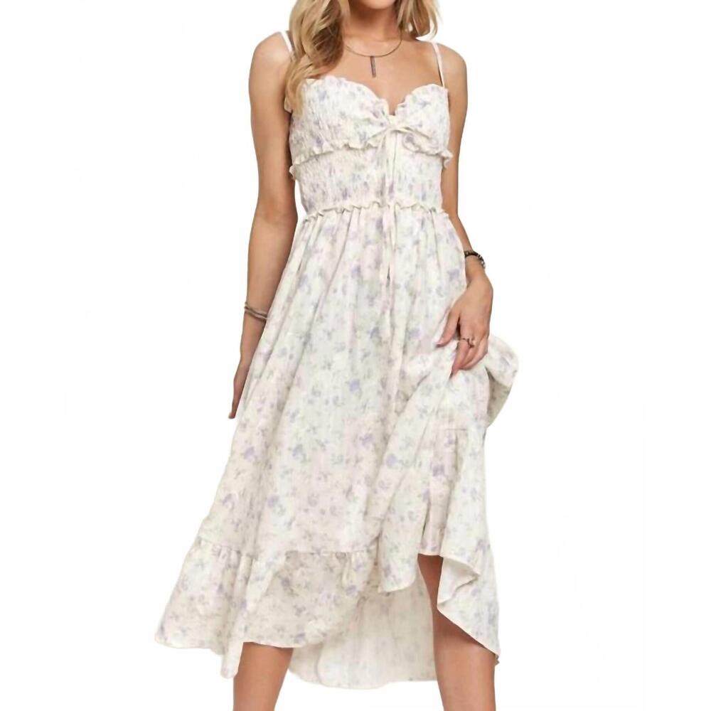 NEW TRENDSI adora smocked floral sweetheart neck midi cami dress in white
